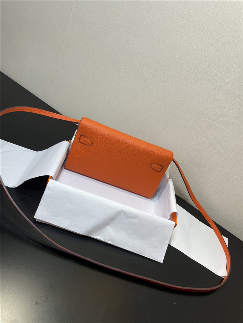 Hermes Kelly Classique To Go wallet Epsom calfskin Orange Silver-Metal WAX High