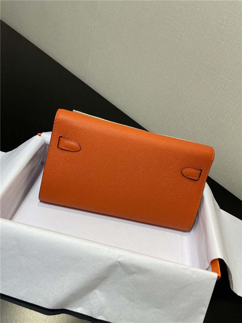 Hermes Kelly Classique To Go wallet Epsom calfskin Orange Silver-Metal WAX High