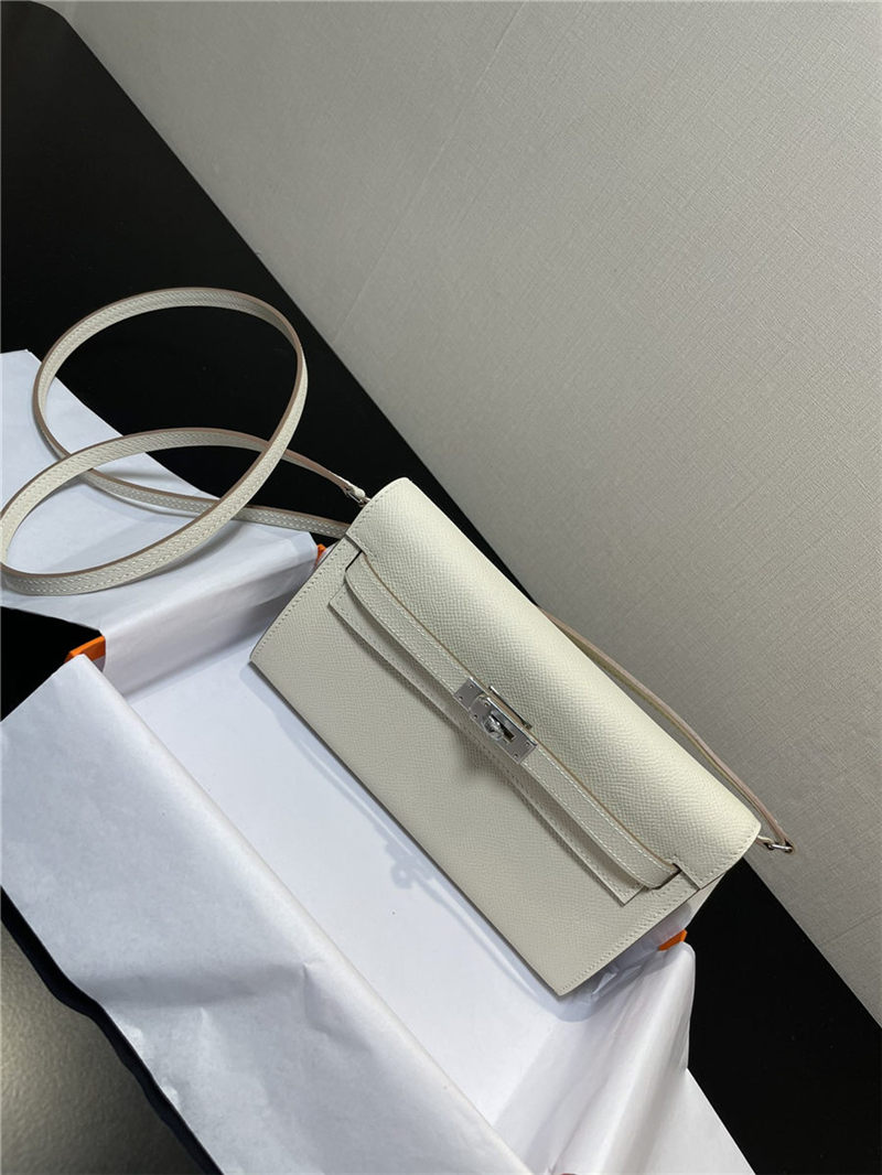 Hermes Kelly Classique To Go wallet Epsom calfskin Cream Silver-Metal WAX High