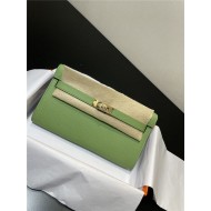 Hermes Kelly Classique To Go wallet Epsom calfskin Green Gold-Metal WAX High