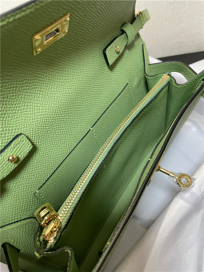 Hermes Kelly Classique To Go wallet Epsom calfskin Green Gold-Metal WAX High