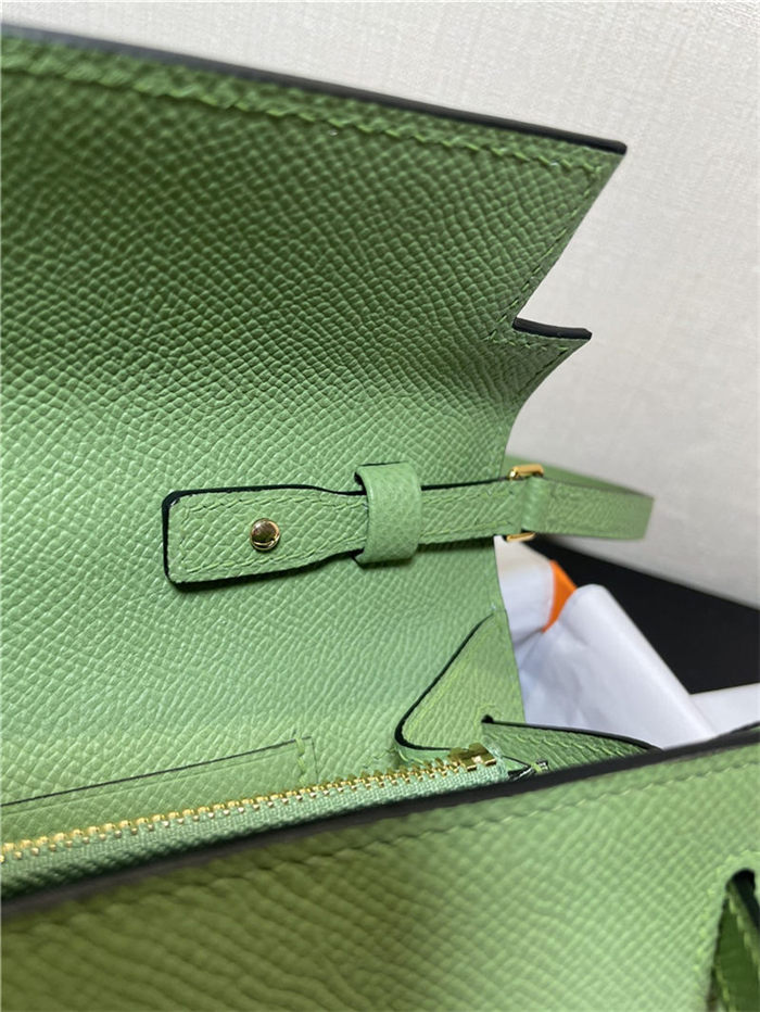 Hermes Kelly Classique To Go wallet Epsom calfskin Green Gold-Metal WAX High