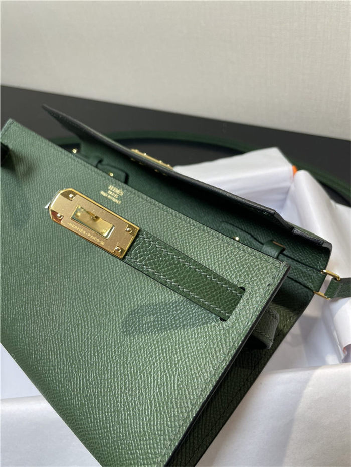 Hermes Kelly Classique To Go wallet Epsom calfskin Olive Gold-Metal WAX High