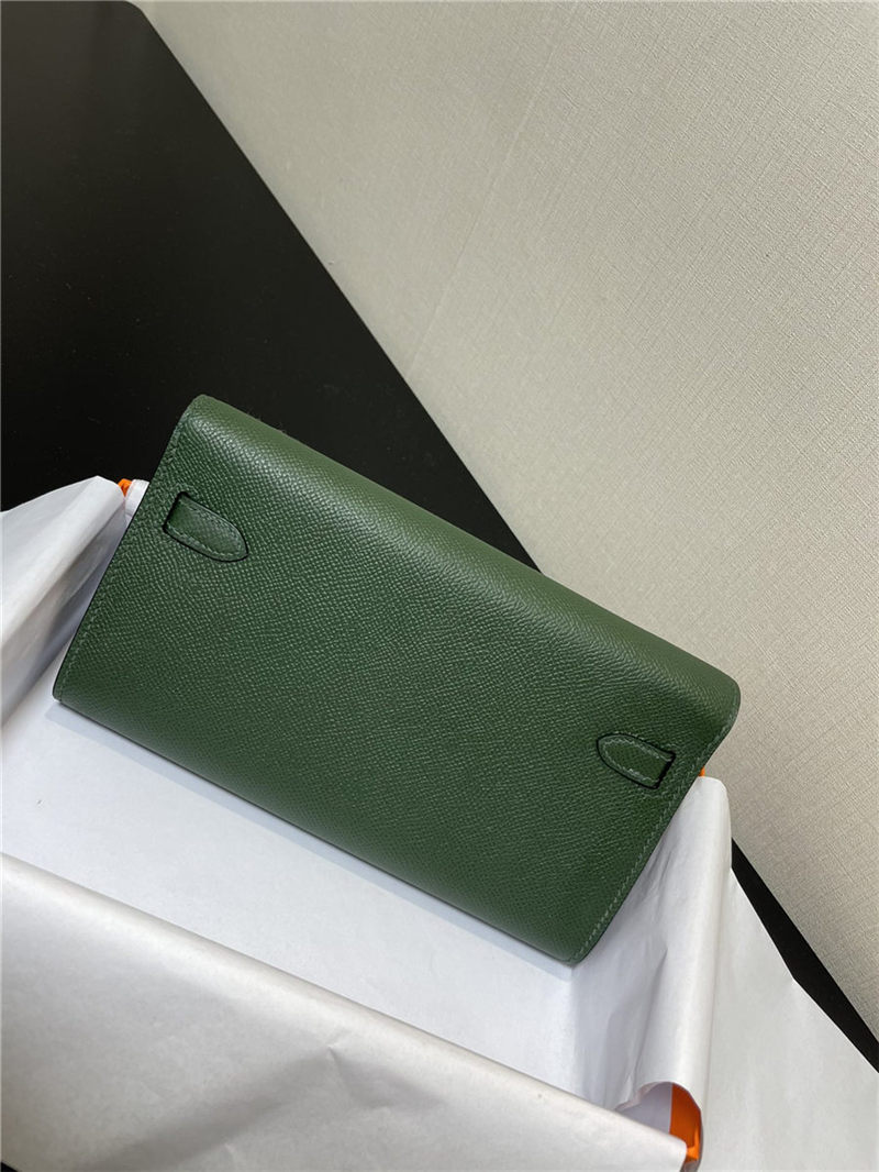 Hermes Kelly Classique To Go wallet Epsom calfskin Olive Gold-Metal WAX High