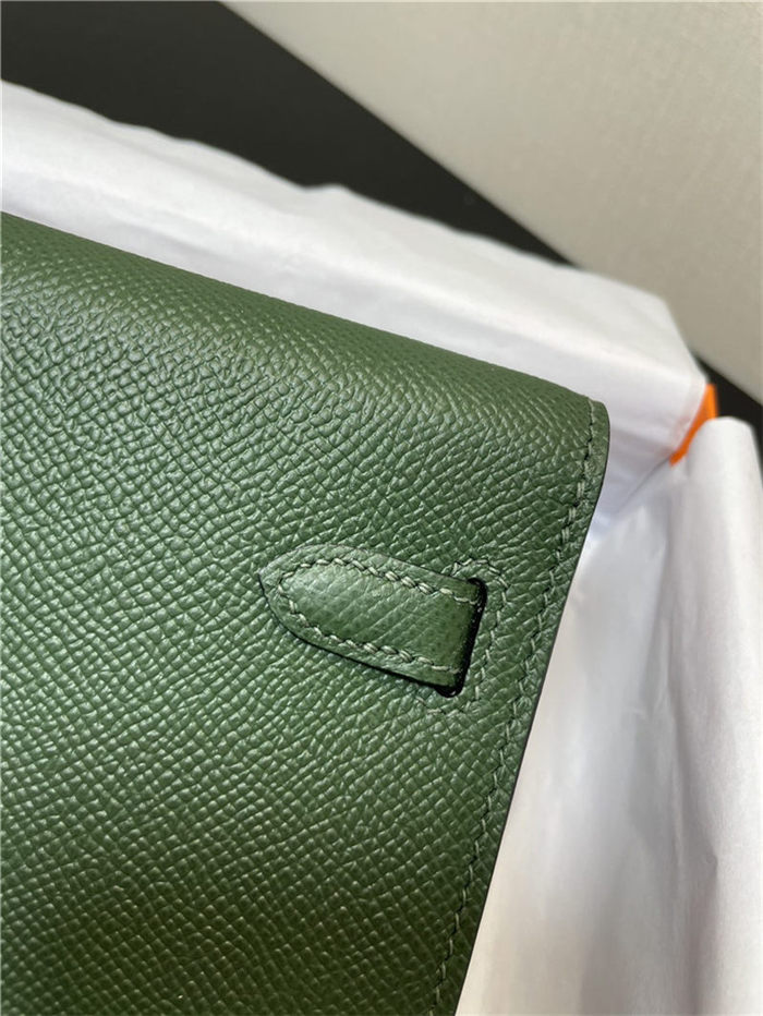 Hermes Kelly Classique To Go wallet Epsom calfskin Olive Silver-Metal WAX High