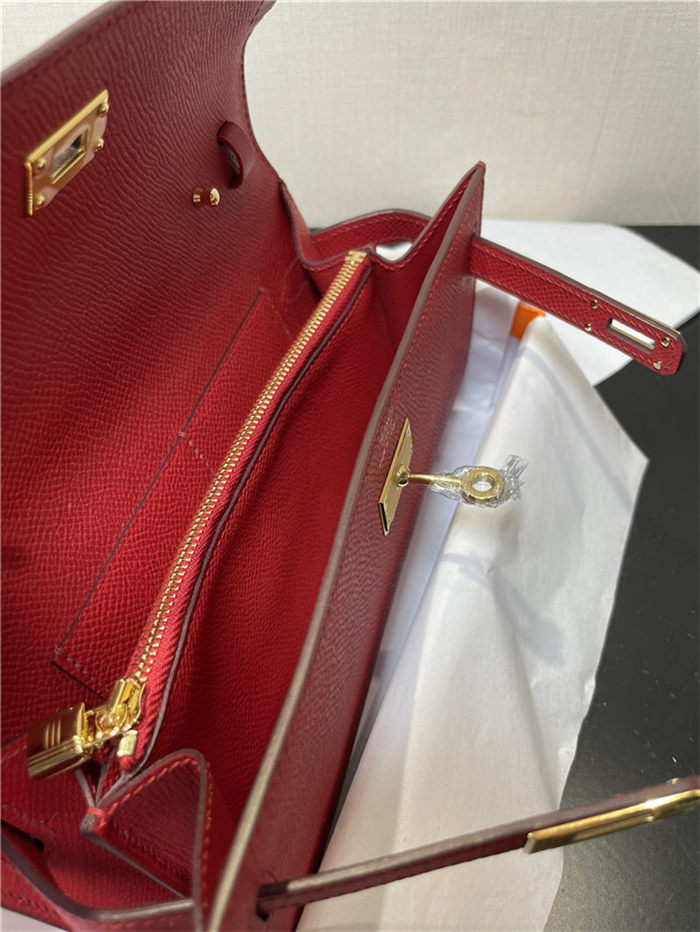 Hermes Kelly Classique To Go wallet Epsom calfskin Red Gold-Metal WAX High