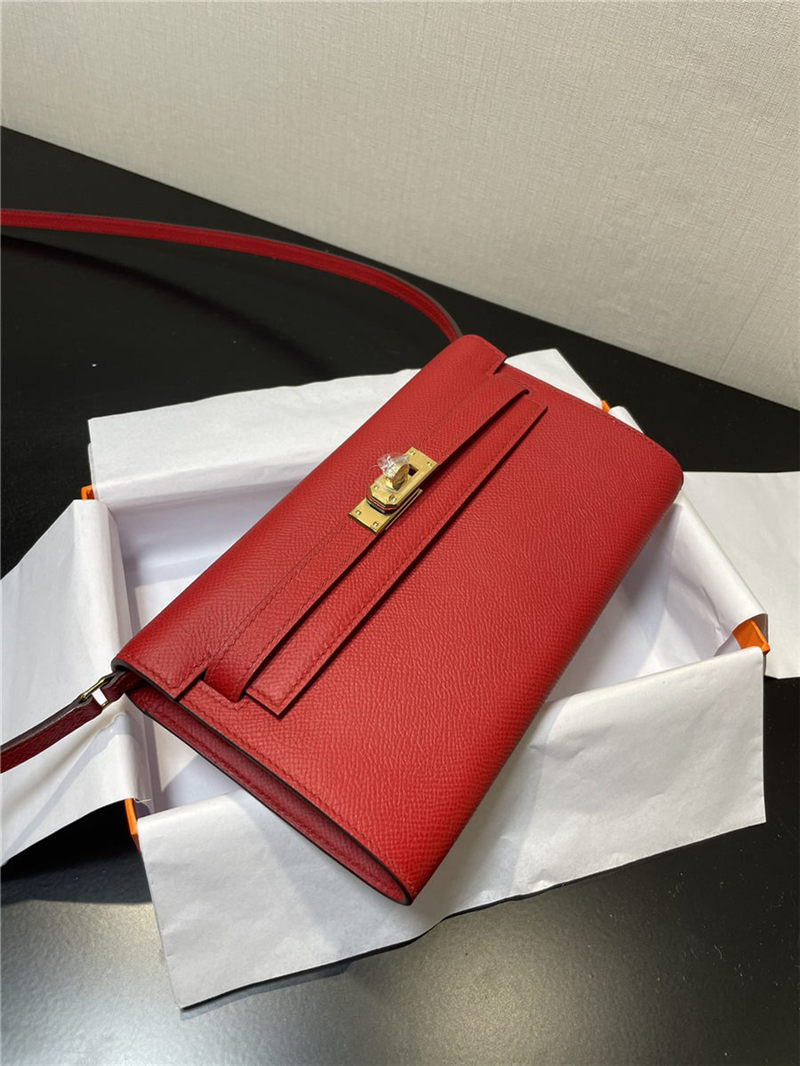 Hermes Kelly Classique To Go wallet Epsom calfskin Red Gold-Metal WAX High