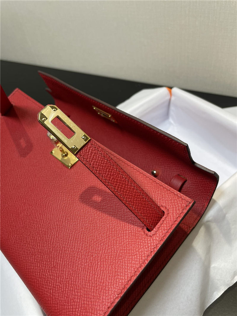 Hermes Kelly Classique To Go wallet Epsom calfskin Red Gold-Metal WAX High