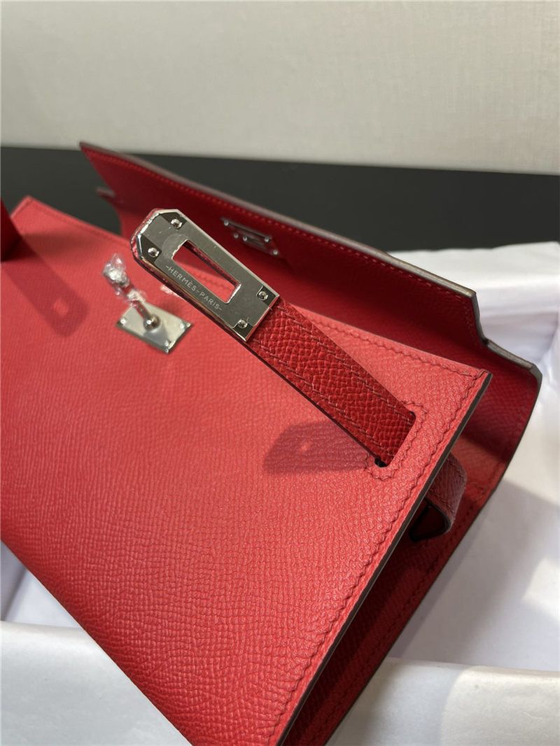 Hermes Kelly Classique To Go wallet Epsom calfskin Red Silver-Metal WAX High