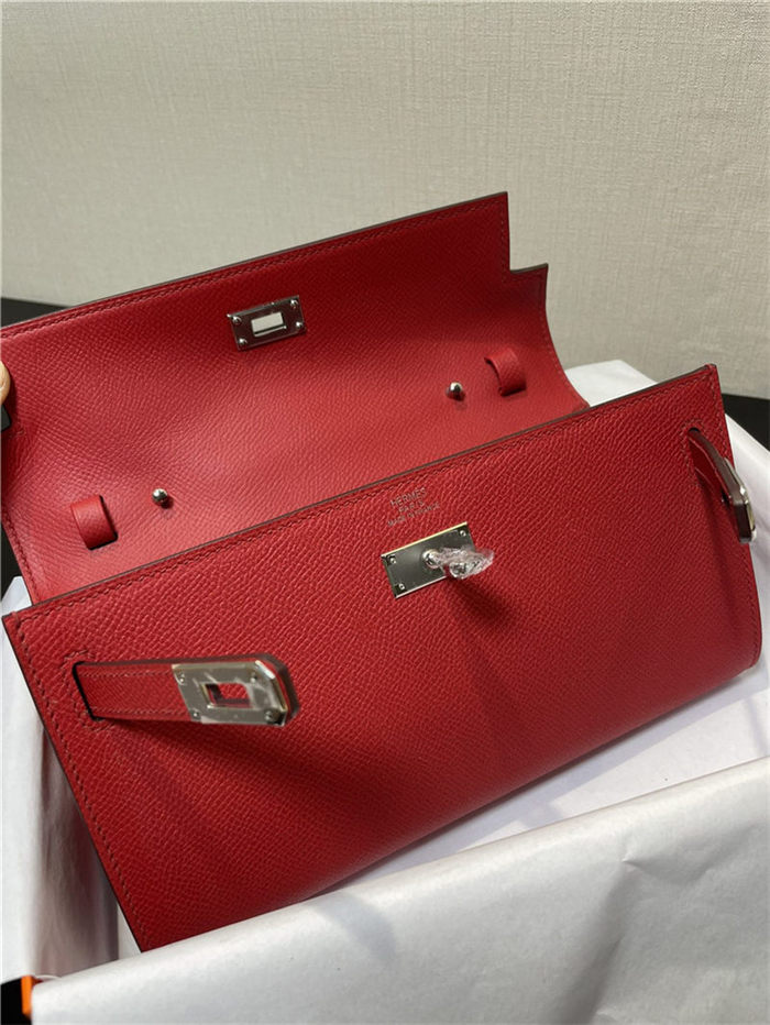 Hermes Kelly Classique To Go wallet Epsom calfskin Red Silver-Metal WAX High