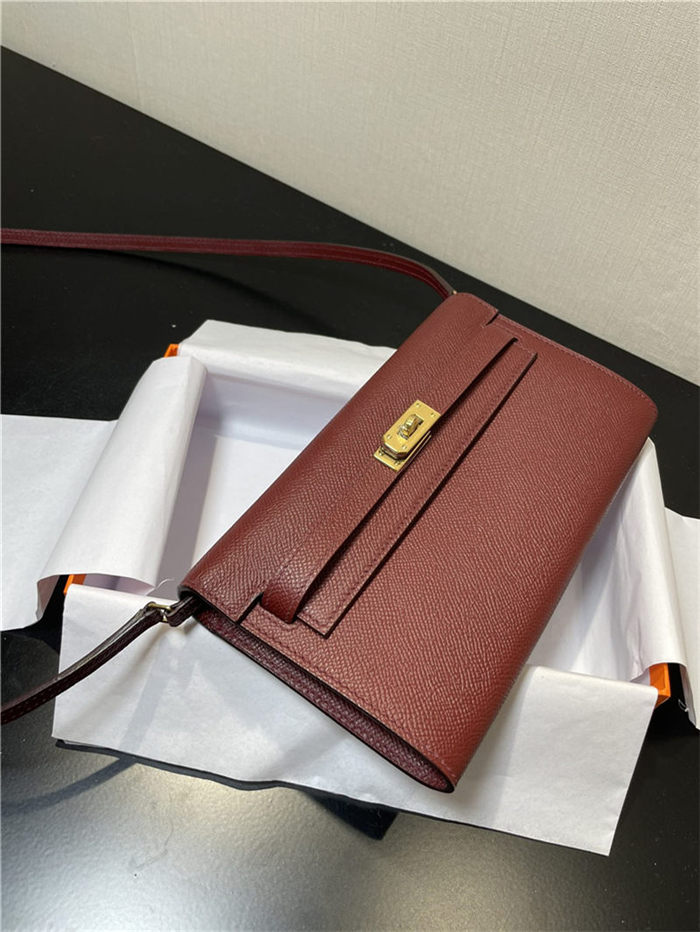 Hermes Kelly Classique To Go wallet Epsom calfskin Burgundy Gold-Metal WAX High