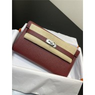 Hermes Kelly Classique To Go wallet Epsom calfskin Burgundy Silver-Metal WAX High