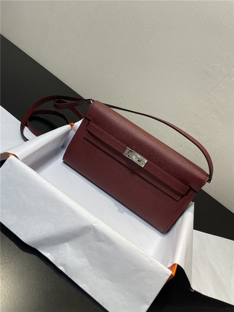 Hermes Kelly Classique To Go wallet Epsom calfskin Burgundy Silver-Metal WAX High