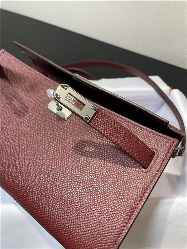 Hermes Kelly Classique To Go wallet Epsom calfskin Burgundy Silver-Metal WAX High