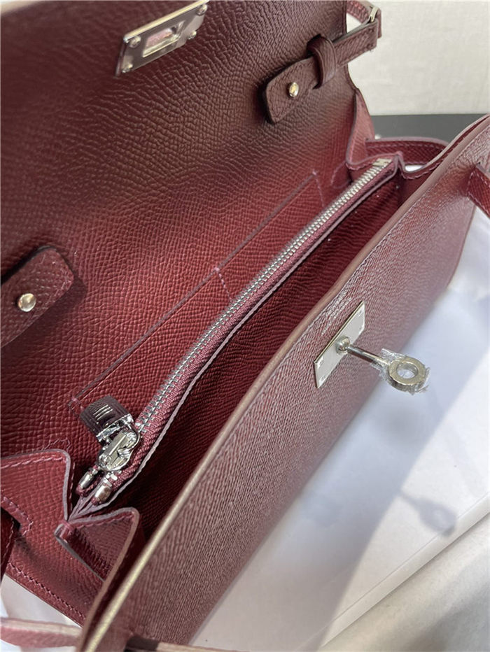 Hermes Kelly Classique To Go wallet Epsom calfskin Burgundy Silver-Metal WAX High