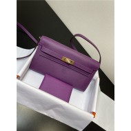 Hermes Kelly Classique To Go wallet Epsom calfskin Purple Gold-Metal WAX High