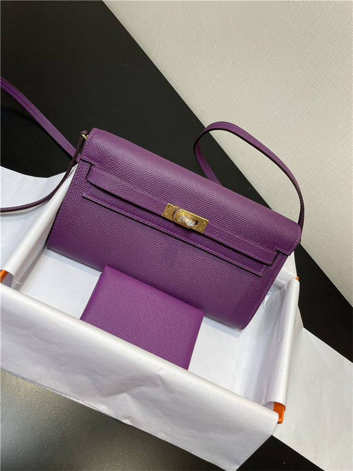 Hermes Kelly Classique To Go wallet Epsom calfskin Purple Gold-Metal WAX High