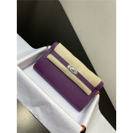 Hermes Kelly Classique To Go wallet Epsom calfskin Purple Silver-Metal WAX High