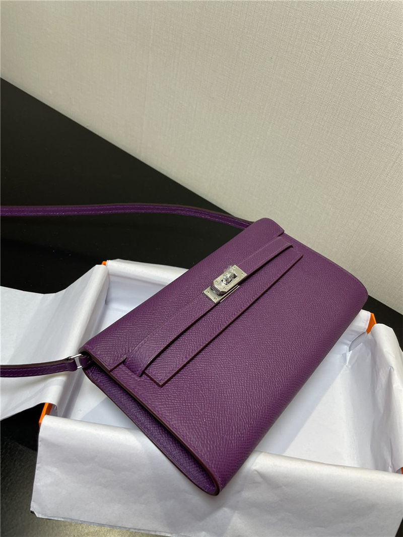 Hermes Kelly Classique To Go wallet Epsom calfskin Purple Silver-Metal WAX High