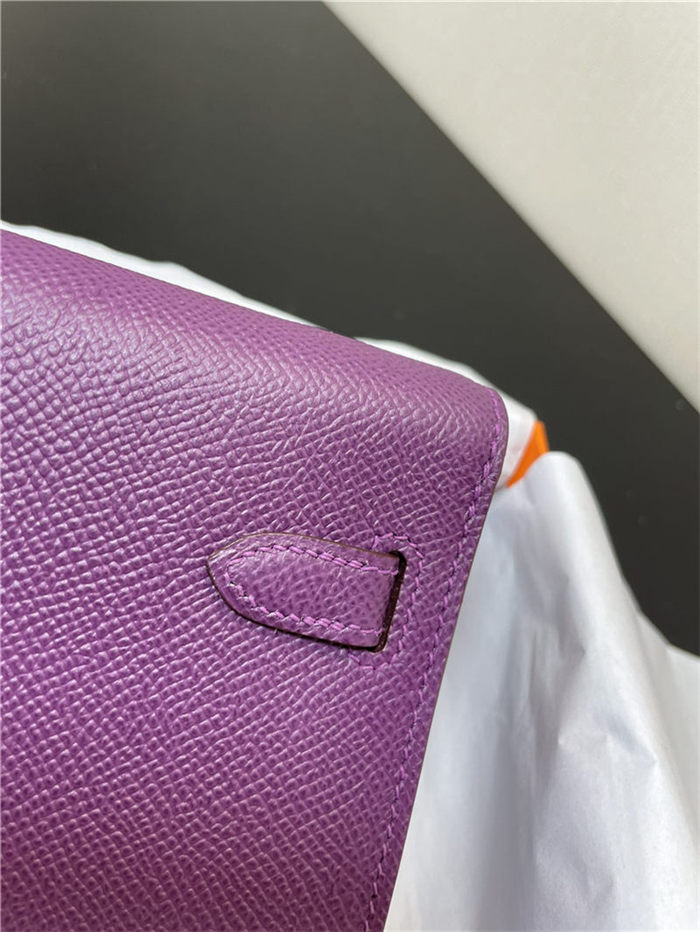 Hermes Kelly Classique To Go wallet Epsom calfskin Purple Silver-Metal WAX High