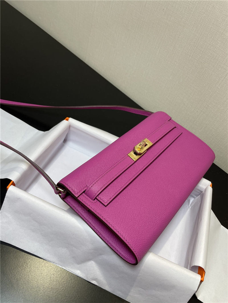 Hermes Kelly Classique To Go wallet Epsom calfskin Fuchsia Gold-Metal WAX High