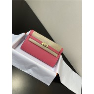 Hermes Kelly Classique To Go wallet Epsom calfskin Rose Pink Gold-Metal WAX High