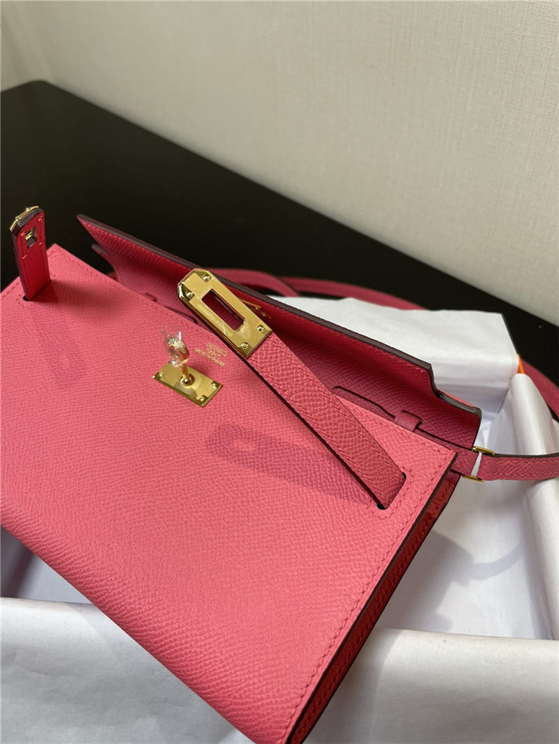 Hermes Kelly Classique To Go wallet Epsom calfskin Rose Pink Gold-Metal WAX High