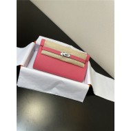 Hermes Kelly Classique To Go wallet Epsom calfskin Rose Pink Silver-Metal WAX High