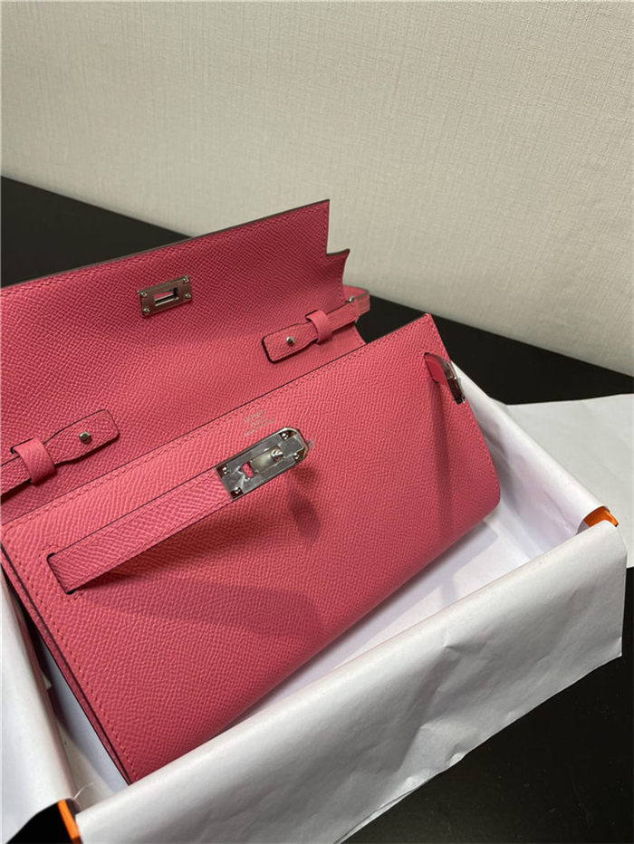 Hermes Kelly Classique To Go wallet Epsom calfskin Rose Pink Silver-Metal WAX High