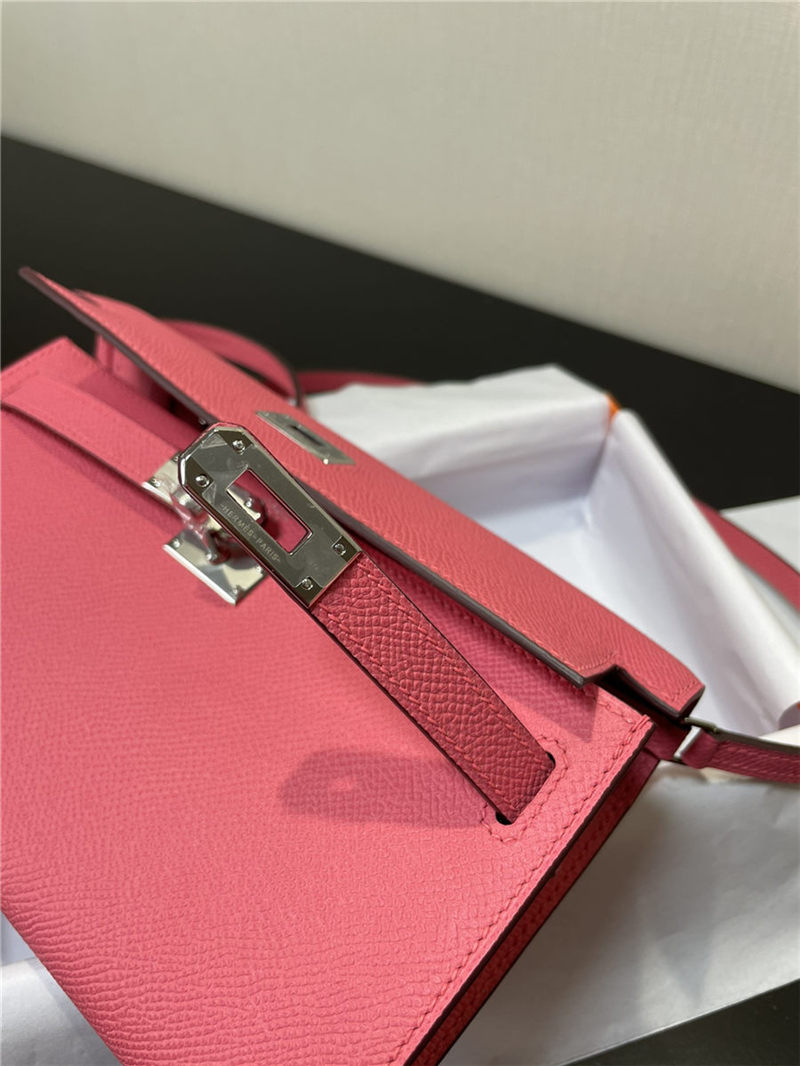 Hermes Kelly Classique To Go wallet Epsom calfskin Rose Pink Silver-Metal WAX High