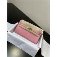 Hermes Kelly Classique To Go wallet Epsom calfskin Pink Gold-Metal WAX High