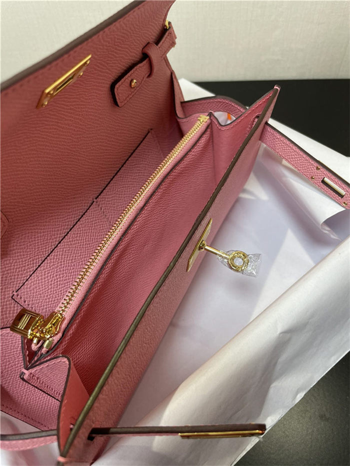 Hermes Kelly Classique To Go wallet Epsom calfskin Pink Gold-Metal WAX High