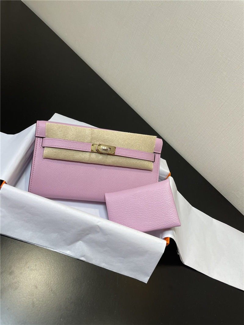 Hermes Kelly Classique To Go wallet Epsom calfskin Lilac Gold-Metal WAX High