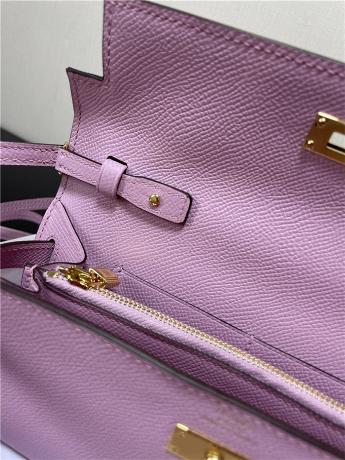 Hermes Kelly Classique To Go wallet Epsom calfskin Lilac Gold-Metal WAX High