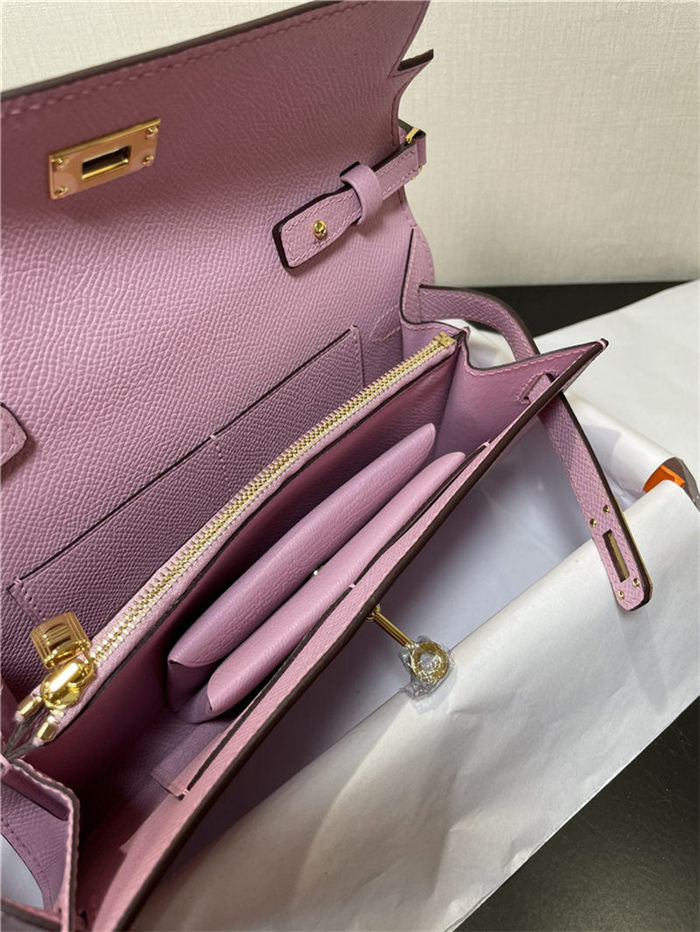 Hermes Kelly Classique To Go wallet Epsom calfskin Lilac Gold-Metal WAX High