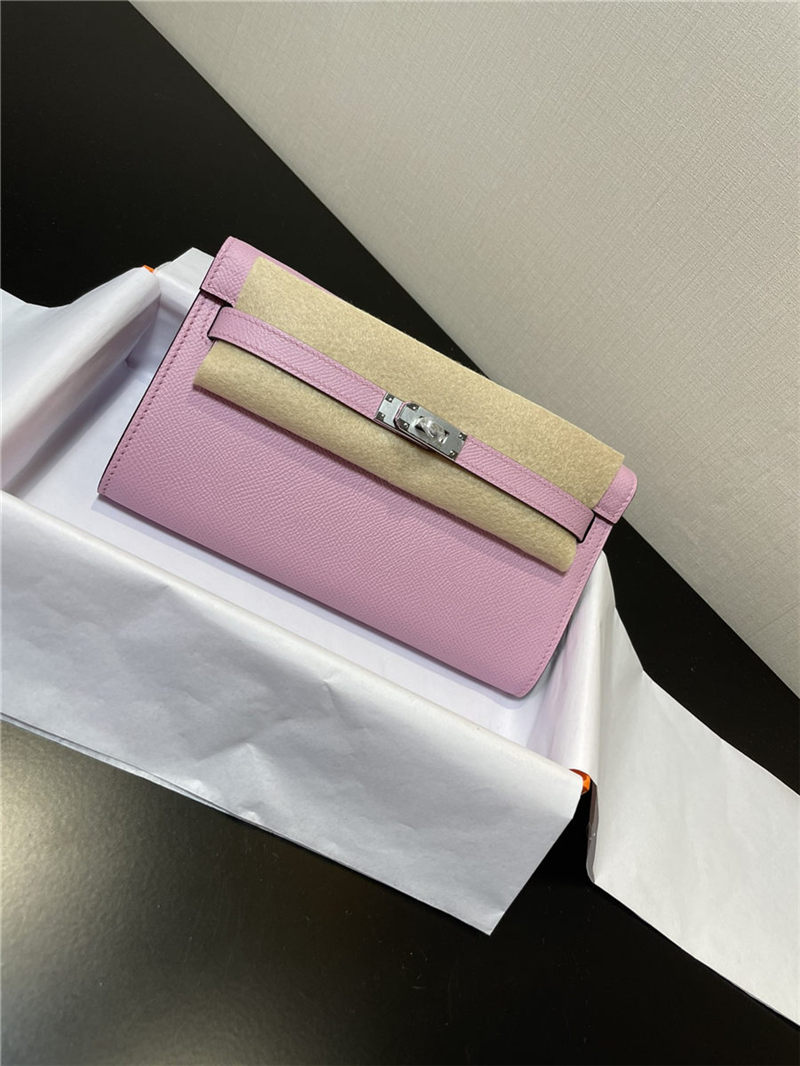 Hermes Kelly Classique To Go wallet Epsom calfskin Lilac Silver-Metal WAX High