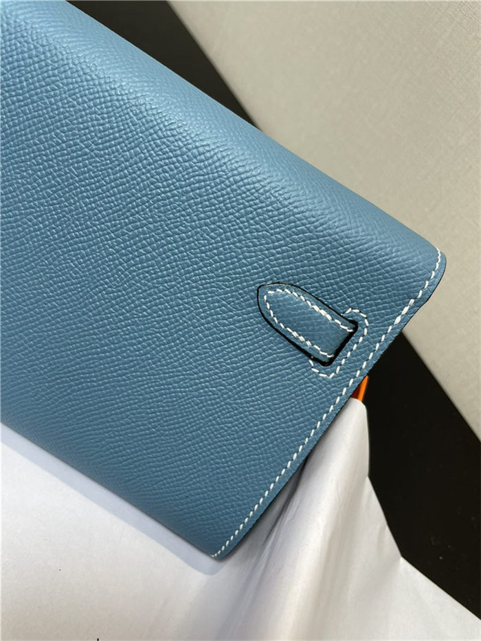 Hermes Kelly Classique To Go wallet Epsom calfskin Denim Blue Silver-Metal WAX High