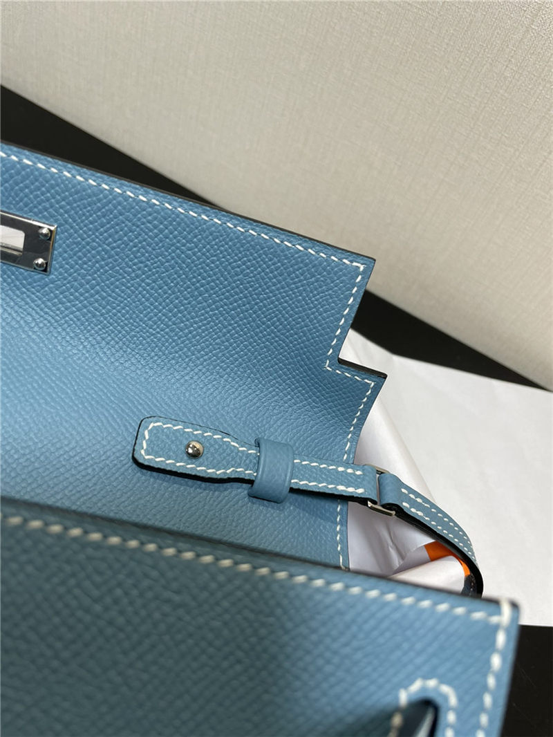 Hermes Kelly Classique To Go wallet Epsom calfskin Denim Blue Silver-Metal WAX High