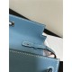 Hermes Kelly Classique To Go wallet Epsom calfskin Denim Blue Silver-Metal WAX High