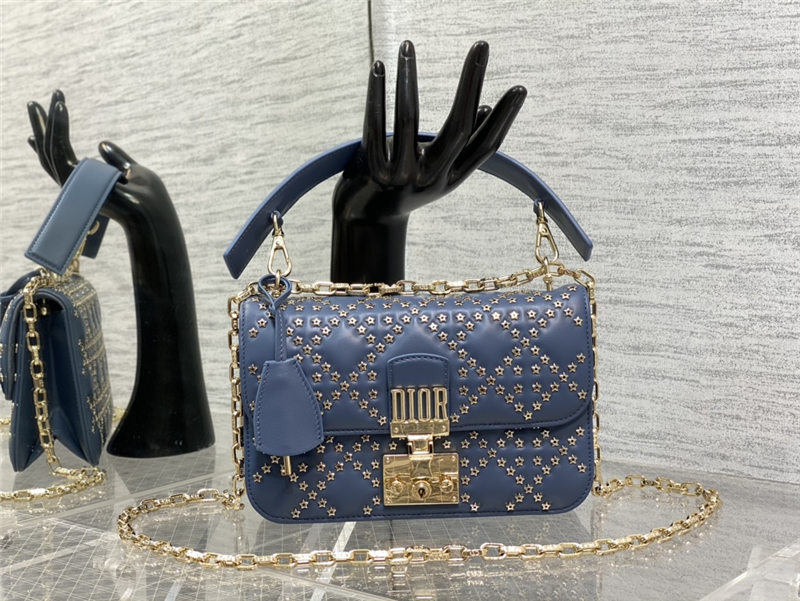 SMALL Dior ADDICT BAG Lucky Star Cannage Lambskin Denim Blue High