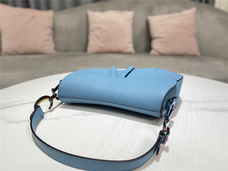 SADDLE BAG Iridescent-finish metal Grained Calfskin Blue High