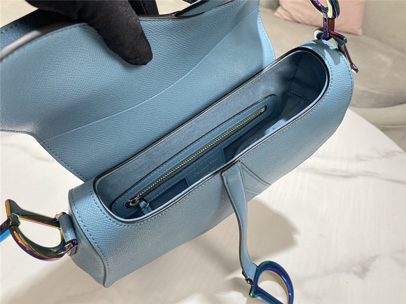 SADDLE BAG Iridescent-finish metal Grained Calfskin Blue High