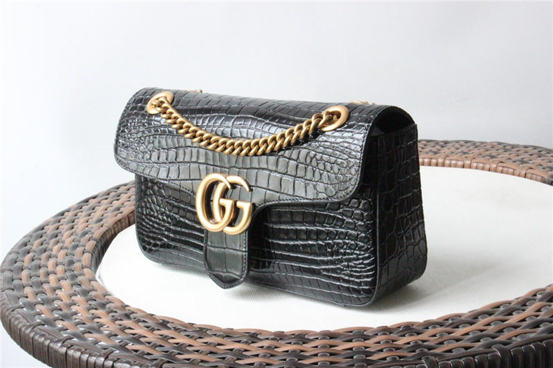 GG Marmont small shoulder bag Crocodile 443497 Black High