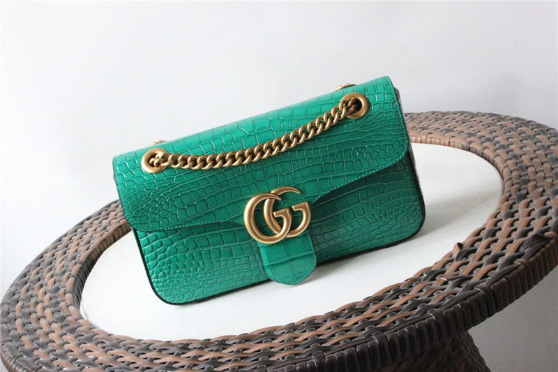 GG Marmont small shoulder bag Crocodile 443497 Green High