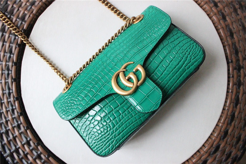 GG Marmont small shoulder bag Crocodile 443497 Green High