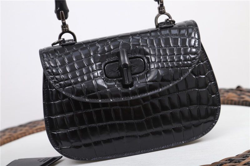 Gucci Bamboo 1947 small top handle bag Crocodile 675797 Black High