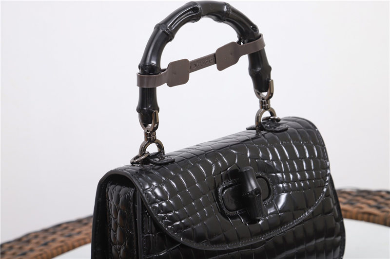 Gucci Bamboo 1947 small top handle bag Crocodile 675797 Black High