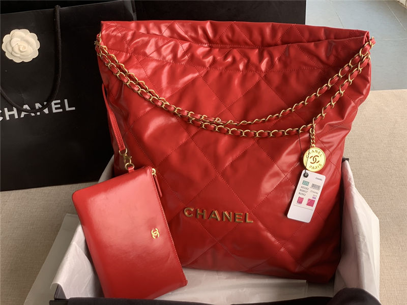 Chanel 22 LARGE HANDBAG Shiny Calfskin & Gold-Tone Metal AS3262 Red High