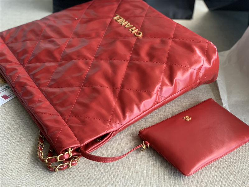 Chanel 22 LARGE HANDBAG Shiny Calfskin & Gold-Tone Metal AS3262 Red High