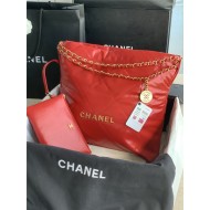 Chanel 22 MEDIUM HANDBAG Shiny Calfskin & Gold-Tone Metal AS3261 Red High